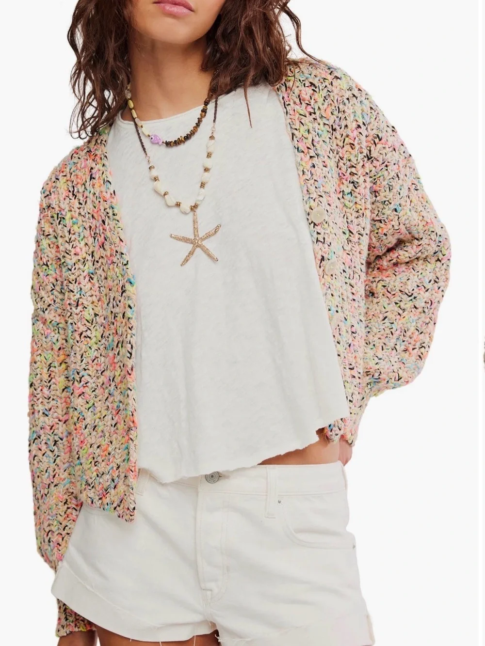 Free People Cream Multicolor Speckled Cropped Cardigan - NWT - Picture 3 of 10